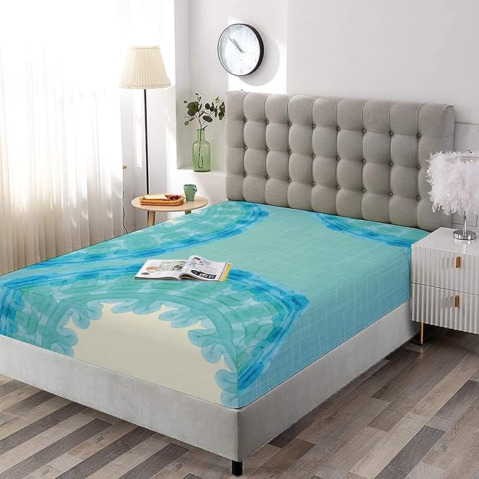 XISUNYA Decorative Bedding Sheet Set Twin Size, Aqua Deep Pockets Fitted Sheet & 2 Pillowcases Set(No Flat Sheet), Tie Dye Mandala Ombre Image Circles Indian Print Microfiber 3pc Bed Sheets Set