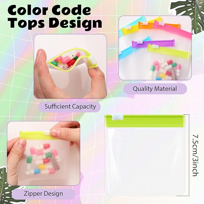 Sherr 35 Pcs Pill Pouch Bags Zippered Pill Pouch Set Reusable Translucent Medicine Organizer Self Sealing Medicine Organizer Travel Plastic Bags with Slide Lock for Storage(Bright,Bright Colors)