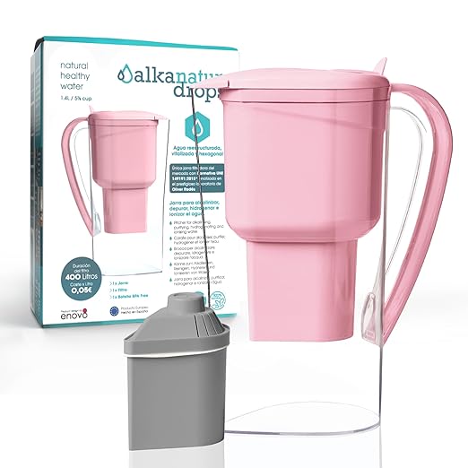 Alkanatur Alkaline Hydrogen Water Filter Pitcher - Removes Fluoride, Chlorine, Microplastics, PFAs, Lead - Activated Coconut Carbon + Clinoptilolite Zeolite, Ionizer, pH 9.5, Adds Magnesium