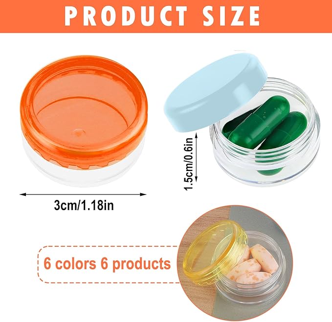 6 Pcs Small Pill Box Mini Pill Organizer Box Travel Pills Cases Holder Portable Daily Pills Container BPA Free Pocket Medicines Storage Container for Purse Pocket Briefcase (3 x 1.5 cm)