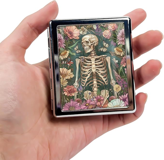8-Compartment Pill Box Organizer Portable and Stylish Medicine Case, Versatile Storage for Medication - Ideal Travel Accessory & Unique Gift Idea (Blooming Skull)