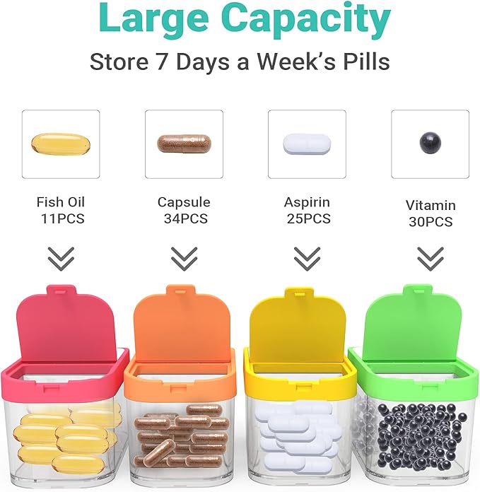 Extra Large Pill Organizer 7 Day, Smart Weekly Pill Organizer 2 Times a Day, AM PM Pill Box with Free Smartphone Reminder App, XL Pill Case Pill Container Vitamin Holder Medicine Organizer