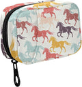 Fustylead Colorful Galloping Horses Silhouette Pill Organizer for Purse, Weekly Portable Pill Box with Zipper to Storage Vitamins Fish Oils Medications Supplements