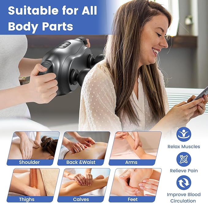 Goplus Massage Gun Deep Tissue, Multipurpose Electric Massager w/3 Switchable Massage Heads, 3 Modes, 3 Intensities, Handheld Percussion Massager for Back, Neck, Leg, Shoulder, Body Muscle Pain Relief