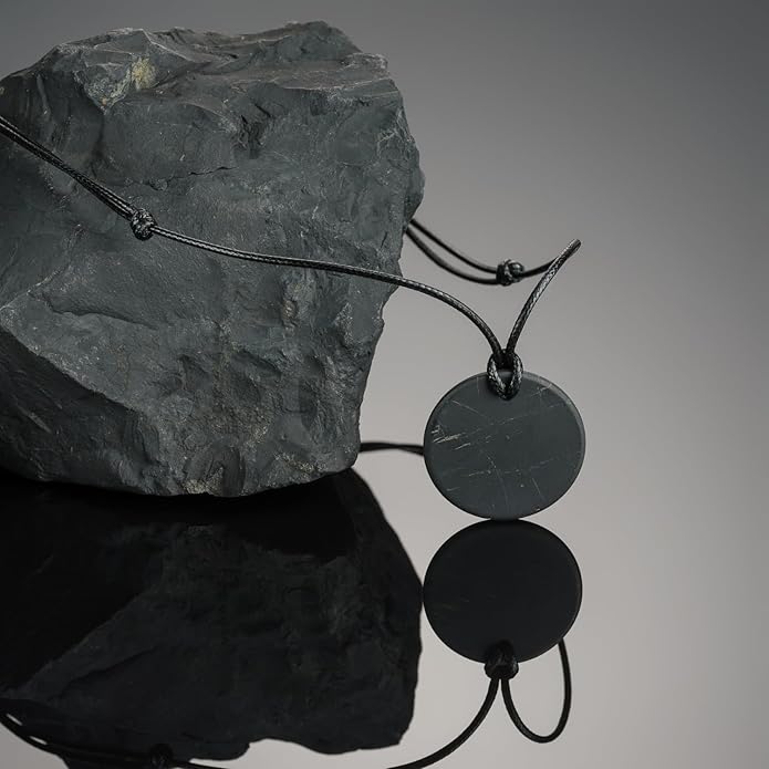 Shungite Pendant Necklace - Harmonizing Shield Defense - Wearable Shungite Crystal for Stress Down and Vitality Up - Shungites Stones from Russian Mine