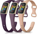 Maledan Slim Band Compatible with Fitbit Charge 5 Bands for Women Men, Durable Flexible Silicone Sport Wristband for Fitbit Charge 5/Charge 6 Fitness Tracker, 3 Pack Milk Tea/Smoke Violet/Midnight