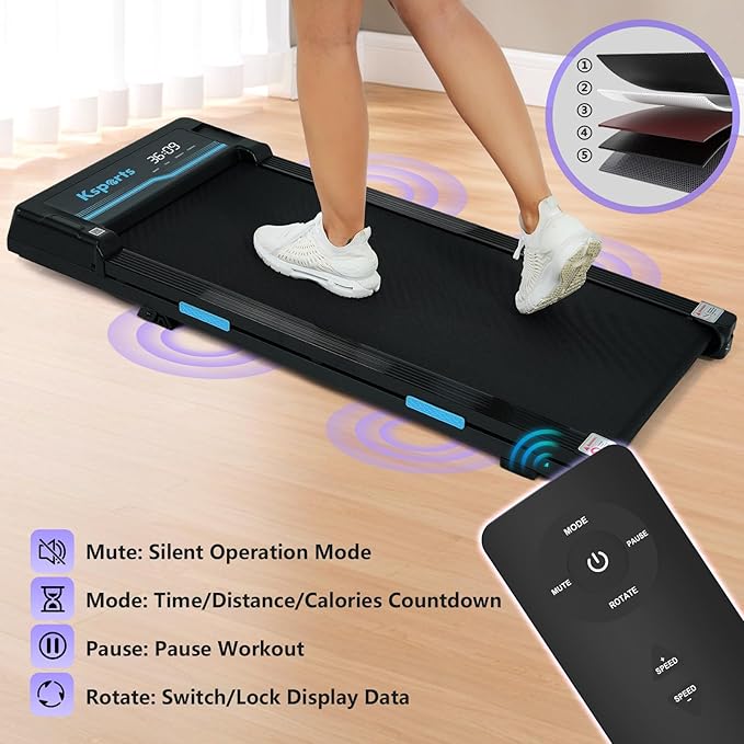 Ksports Walking Pad & Folding Treadmill – 2.5HP, Sit-Ups Mat, Bluetooth App, Portable Wheels | Incline, Desk, Dual Displays, 308 lbs & 265lbs Capacity