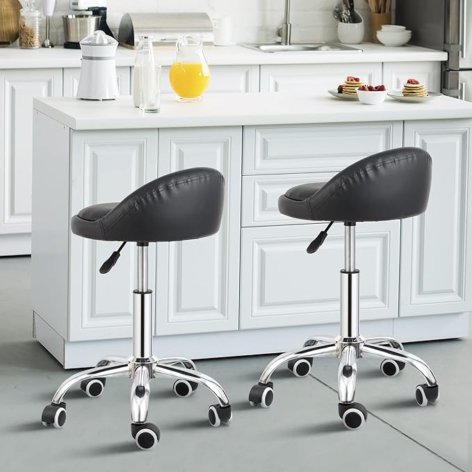 HomGarden Saddle Stool Rolling Chair for Medical Massage Salon Kitchen Spa Drafting Office Kitchen Drafting Chair Stool w/Backrest Cushion & Wheels Black