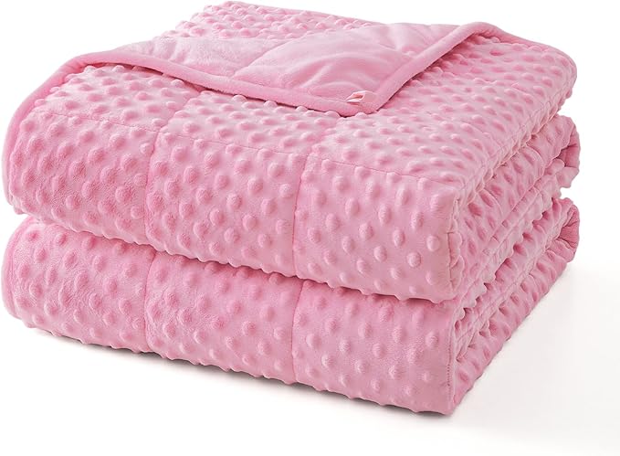 Topcee Weighted Blanket for Adults (15lbs 48"x72"), Minky Dots Heavy Blanket for 140-160lbs Sleeping, Soft, Cozy and Cooling Weighted Throw Blankets, Machine Washable, Pink