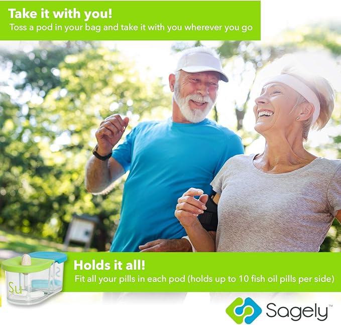 Sagely Smart XL Weekly Pill Organizer AM/PM - Medicine Storage Organizer with Reminder Alarm App (Large Enough to Fit Fish Oil, Cod Liver Oil, Vitamin D Supplements & Vitamins) (White/Gray)