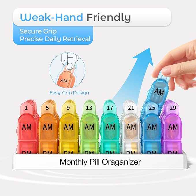 Monthly AM/PM Pill Organizer 2 Times a Day- Colorwing 2nd Gen 30/31-Day Pill Box with Secure Lids, BPA-Free & Sensor-Friendly Design | Large Compartments for Vitamins, Supplements, Medications