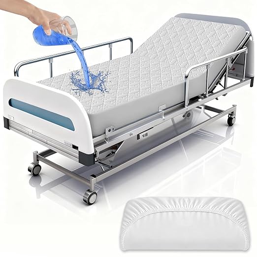 1 Pack Hospital Bed Sheets with Elastic All Around for a Perfect Fit,Waterproof Sheets for Hospital Bed at Home,Reusable and Machine Washable, 36" x 84" x 14" (Floral-White)