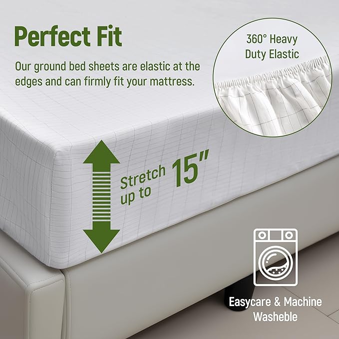 Bare Earth Grounding Sheets Twin Size - 90% Cotton + 10% Silver Fiber Earthing Sheets Grounded Well Bed Sheet - Conductive Earth Fitted Sheet for Better Sleep(White, Twin, 35*75*15inch)