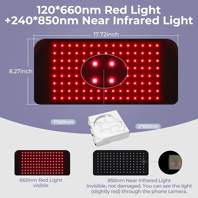 120 LEDs Infrared Red Light Therapy Belt for Full-Body Pain Relief, Upgraded 3 in 1 Led Beads, 120 * 660nm 240 * 850nm, 7-Level Timer, 5-Level Light Intensity & Vibration, 10Hz Pulse Mode