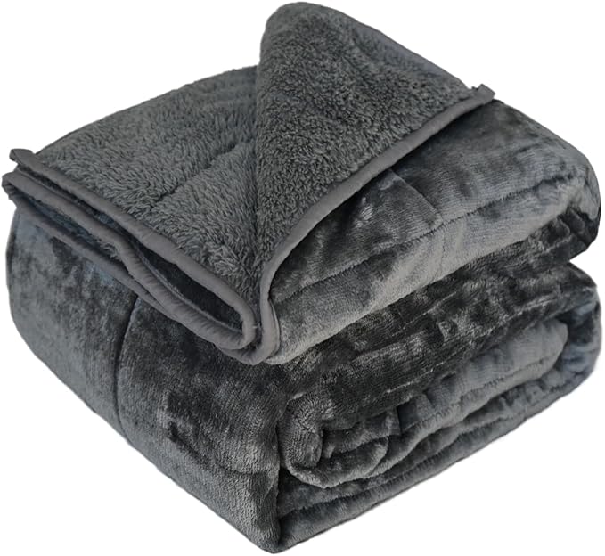 Throw Sherpa Weighted Blanket 15 lbs - 60"x80" for Adults, Fleece Fluffy Fuzzy Cozy Plush Washable Heavy Blanket, Super Soft Warm for Queen Full Size Bed in Winter