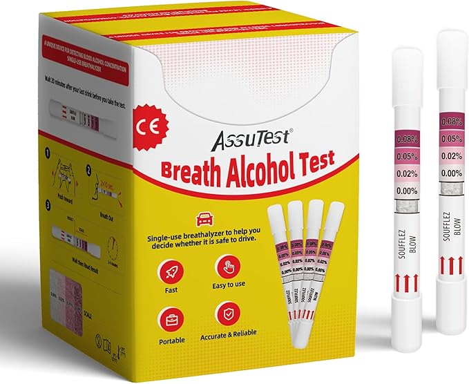 25 Tests Breathalyzers for Alcohol, Single-Use Disposable Breath Alcohol Analyzer 4-Level Indication Home Testing for Personal Use