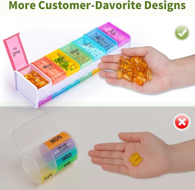 Daviky Extra Large Weekly Pill Organizer 2 Times a Day, XXL Pill Box 7 Day with AM PM Large Compartments, BPA-Free Daily Medicine Case, Jumbo Pill Holder for Fish Oils, Vitamins & Supplements（White）