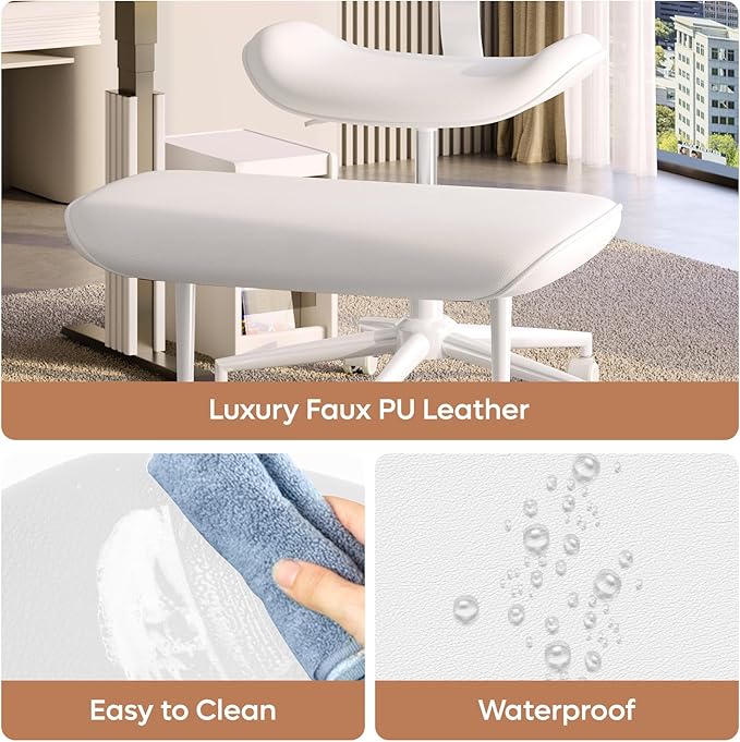 Upgraded Cross Legged Office Chair with Wheels, ADHD Chair for Adults, Wider Height Adjustable Backrest and Seat, Meditation Chair, Ergonomic & Yoga Office Chair, PU Leather, Beige, White