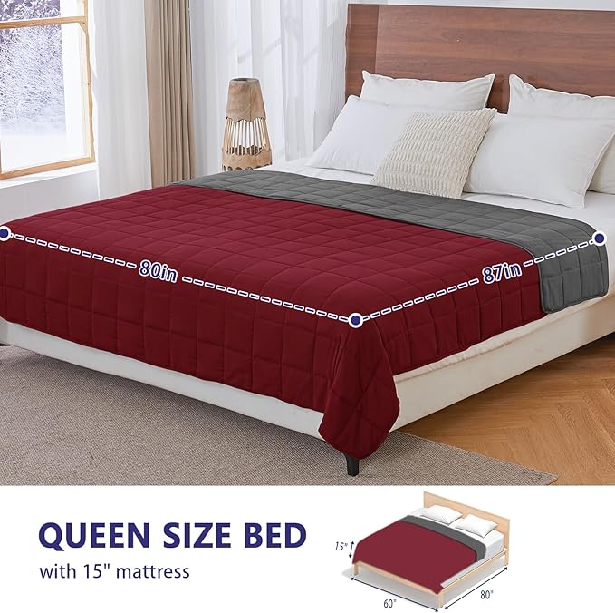 King Size Weighted Blanket for Adults (30 lbs, 80” x 87”, Red Grey) Cooling Heavy Blanket for Sleeping Perfect for 290-310 lbs, Breathable Blanket for Adults & Couple All Season, Machine Washable