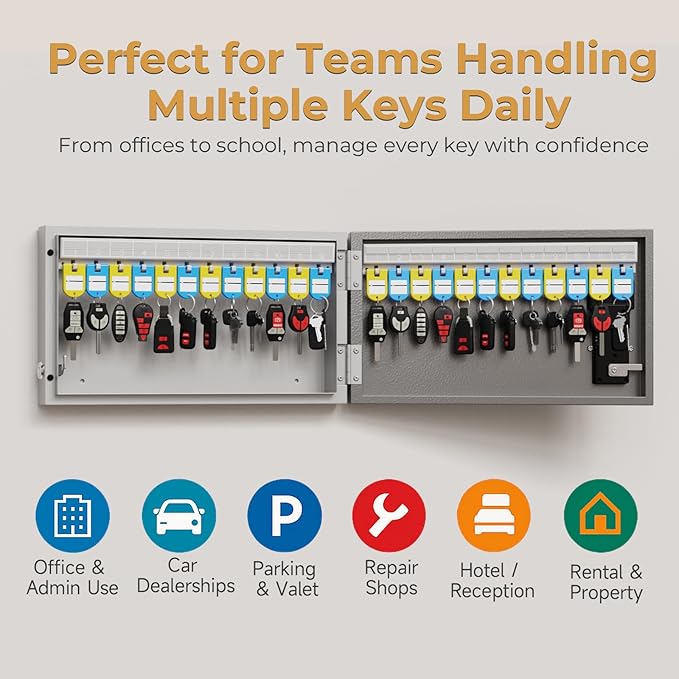 24-Key Key Lock Box Wall Mount – Smart Key Cabinet with App, Keypad, Bluetooth & WiFi Unlock (Sold Separately), Key Organizer for Home, Access Log Tracking Key Management for Small Office