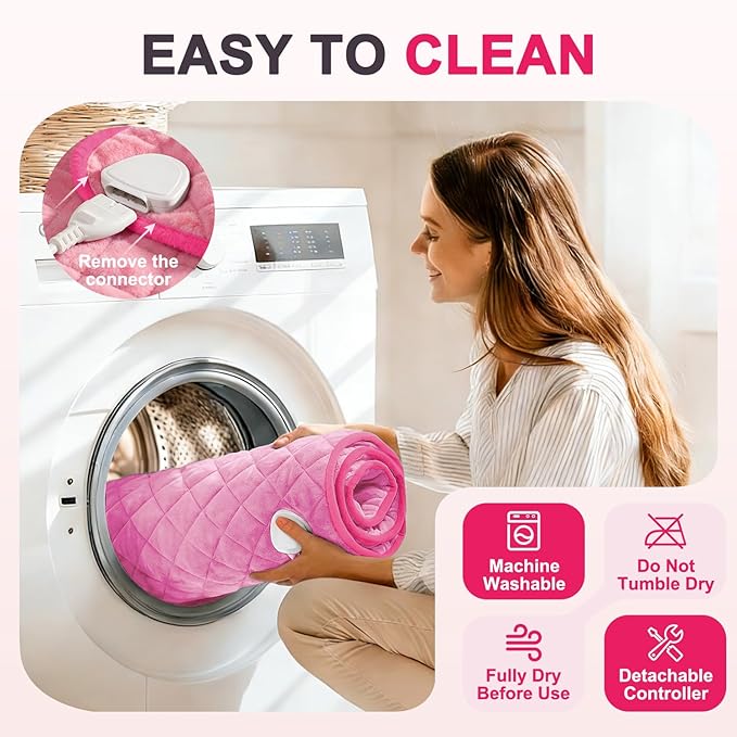 Heating Pad for Back Pain & Period Cramps - King Size 35"x20" Electric Heating Pad for Neck and Shoulder, Adjustable Temperature Settings with Timer Auto Shut-Off, Machine Washable, Soft Velvet (Pink)