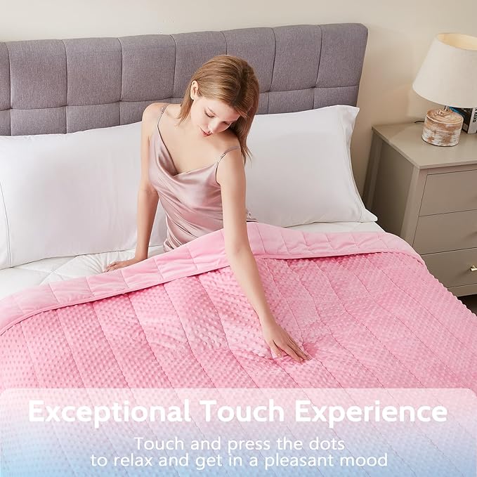 L'AGRATY Weighted Blanket for Adult - 60"x80" 22lbs Minky Dots Heavy Blanket with Glass Beads Soft Breathable for All-Season Summer Fall Winter Thick Comfort for Sleeping