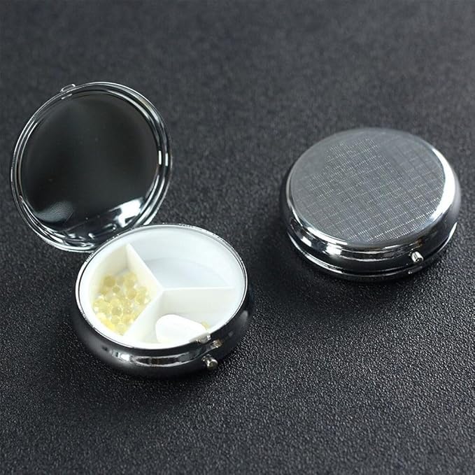 Custom Pill Box with 2 Compartment, Personalized Photo Text Logo Name Travel Small Pill Case, Customized Portable Metal Medicine Container Vitamin Organizer, Round