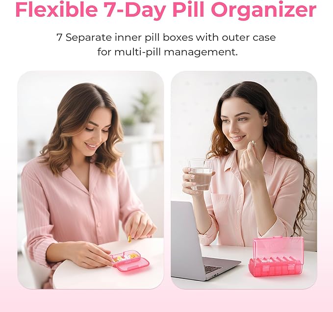 AUVON 7-Pack Large Weekly Pill Organizer with Dual Protection, Flexible Pill Box 7 Days for Purse, Pocket, Compact Pill Case for Travel, Pill Container for Vitamins, Fish Oils, Supplements