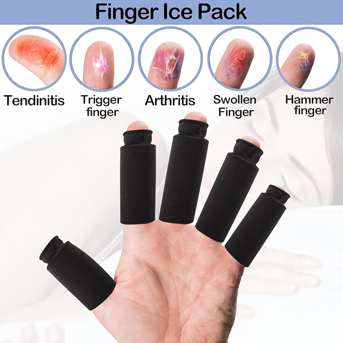 4 PCS Finger Ice Pack, Gel Thumb Ice Pack, Thumbs & Toes Hot Cold Therapy Ice Pack for Finger for Arthritis, Tendinitis, Trigger Finger and Swollen Finger (Black)
