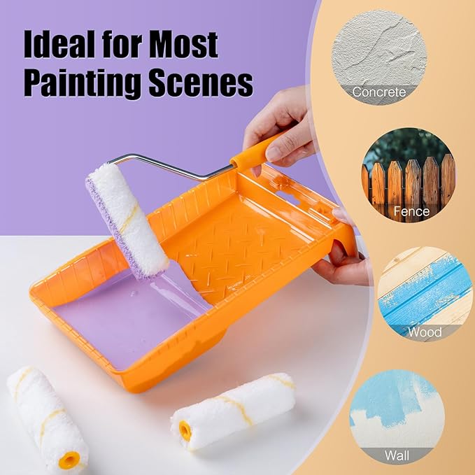 Mister Rui Paint Roller Covers, 10 Pieces, 4 Inch Paint Roller 9mm Nap, Microfiber Paint Rollers for Painting Walls, Cabinets, Trim, Use with All Paints and Stains
