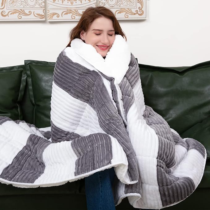 Sherpa Weighted Blanket for Adults 15lbs, 48"x72", Twin Full Size Fuzzy Heavy Throw Blanket for 120-160lbs, Microfiber Soft Thick Big Blankets Weighted Comforter Breathable Gift for Sleeping, Grey