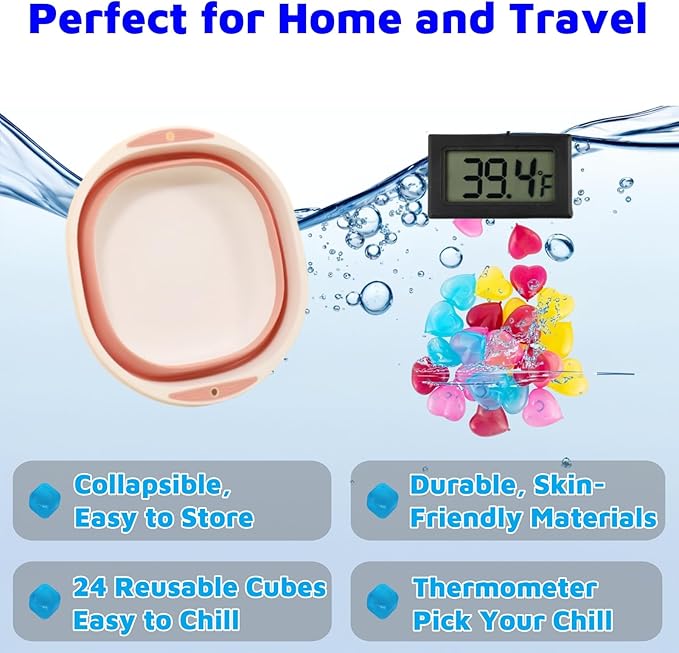 Face Bowl for Ice Bath, Cold Face Plunge Bowl Kit, Foldable Bowl for Face Ice Bath with Reusable Cubes, Portable Cold Plunge Face Bowl, Ice Bowl for Face Cold Plunge Chiller (Light Pink)