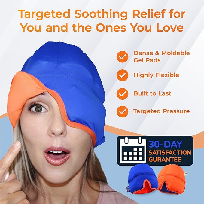 Soothie Migraine Cap & Headache Cap - Cooling Headache Relief Cap for Migraines, Tension & Sinus Pressure - Wearable Migraine Mask & Ice Head Wrap - Cold Compress Hangover Cap, Total Blackout