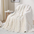 Drewin Weighted Blanket for Adults Queen Size 15 lbs, Soft Fuzzy Jacquard Sherpa Weighted Blankets for Sleeping, Cozy Sofa Bed Blanket for Winter, Cream White, 80 x 87 inches