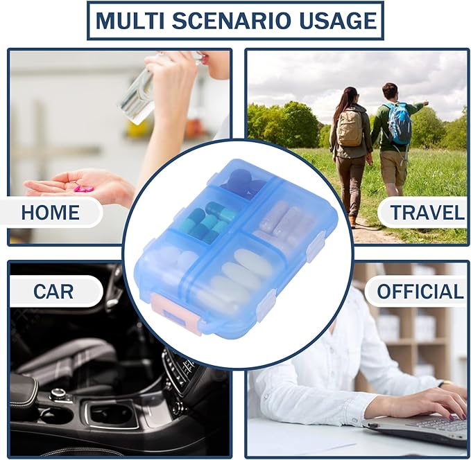 Travel Pill Organizer Portable Pocket Pill Case Small Pill Box for Purse Medicine Organizer Have 10 Compartments Storage Vitamin Fish Oil by INVODA (1PCS Blue+Lables)