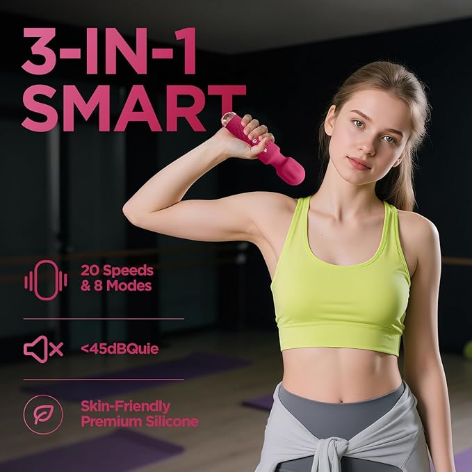 Personal Massager - 4H Max Runtime & Ultra-Quiet - Waterproof - 20 Modes 8 Speeds for Deep Tissue Back Massage, Post-Workout Recovery and Neck Muscle Relaxation（LX-Red）
