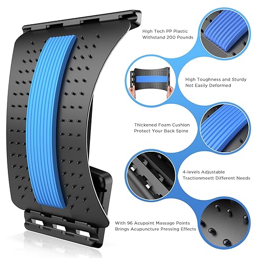 Back Stretcher for Lower Back Pain Relief, 4 Level Adjustable Lumbar Back Cracker Board, Back Cracking Device, Back Massager for Scoliosis, Spine Decompression and Lumbar Decompression(Black)