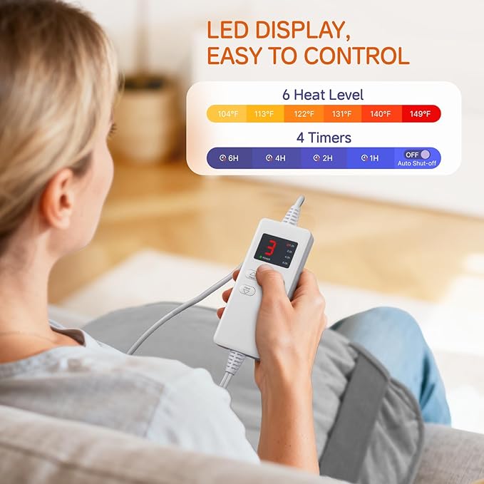 Heating Pad for Back, Neck & Shoulders, 24"x33" Weighted Heat Wrap with 6 Heat Levels and 4 Timers, Auto Shut-Off, Full Back Pain Relief, Great Gift for Women, Men & Family