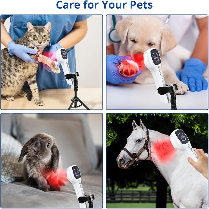 Cold Laser Therapy Device for Humans & Dogs, 4x808nm + 14x650nm Red Light Therapy for Body Pain Relief, Handheld lllt Near Infrared Light Wand with Stand for Joint, Back, Knee, Muscle Use