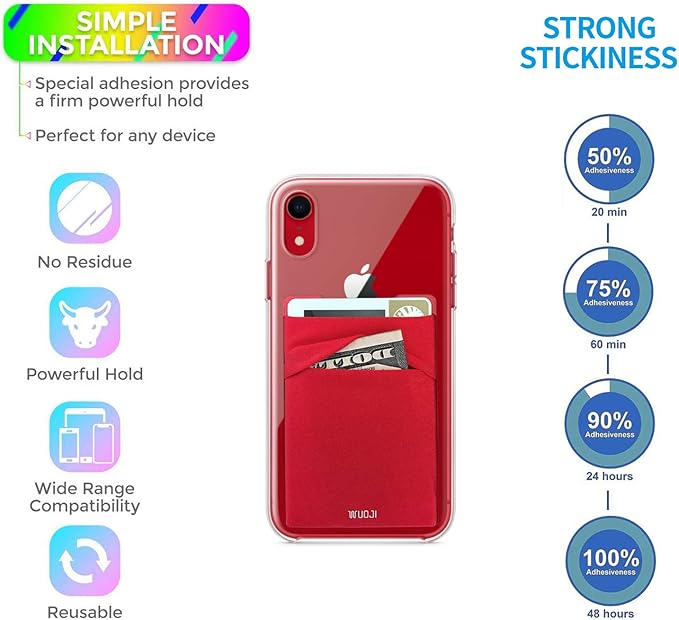 RFID Blocking Phone Card Wallet - Double Secure Pocket - Ultra-Slim Self Adhesive Credit Card Holder Card Sleeves Phone Wallet Sticker All Smartphones (Black Red)-2PC