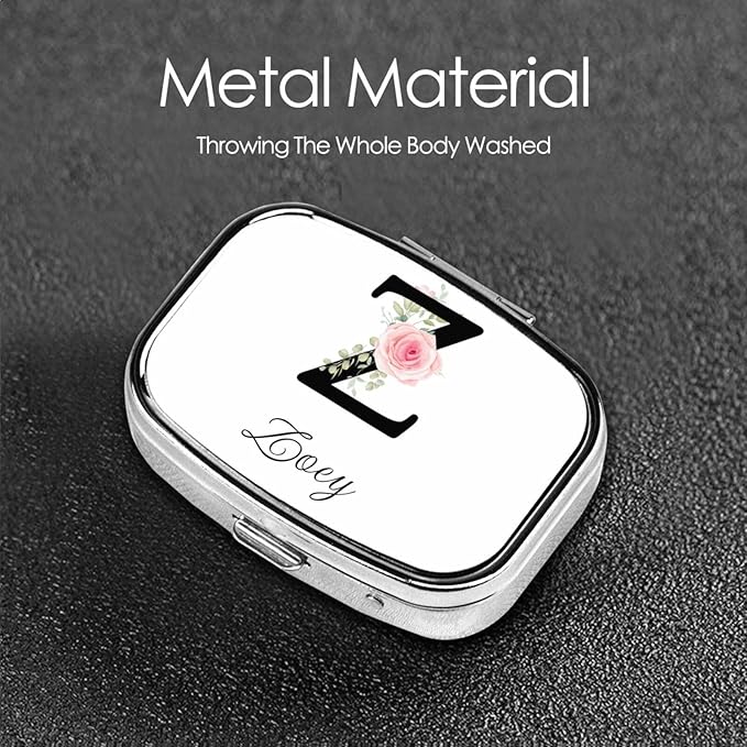 Custom Pill Box Personalized Square Small Pill Case with Mirror Add Your Photo Text Logo Name Decorative 2 Compartment Portable Metal Medicine Container Vitamin Organizer for Pocket Purse Travel (Z)