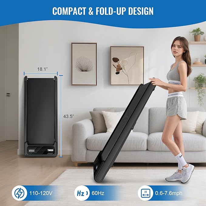 Treadmill with Handles, 2.5HP Walking Pad Treadmills with Handle Bar, Under Desk Treadmill with Remote Control LED Display, Electric Treadmills for Home Small, 270LBS Capacity