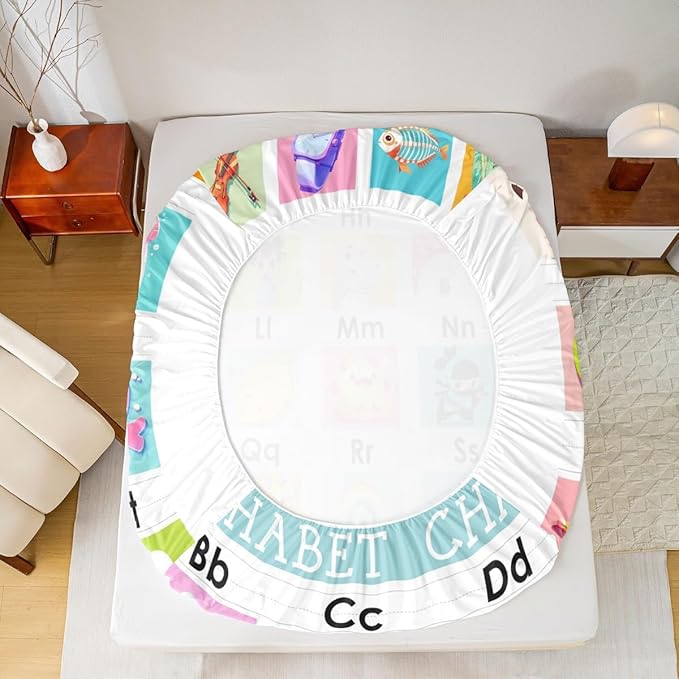 Feelyou Kids ABC Chart Bedding Set Twin Size, Educational Bed Sheet Set Boys Girls Preschool Fitted Sheet Learning Teens Bedroom Decor Bed Set 2Pcs (No Flat Sheet)