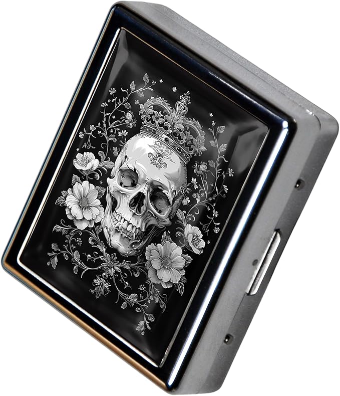 8-Compartment Pill Box Organizer Portable and Stylish Medicine Case, Versatile Storage for Medication - Ideal Travel Accessory & Unique Gift Idea (Floral Skull Royalty)