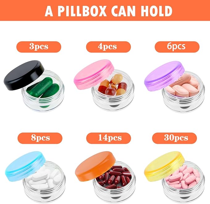 6 Pcs Small Pill Box Mini Pill Organizer Box Travel Pill Cases Holder Portable Daily Pill Container BPA Free Pocket Pills Box Medicines Storage Container for Purse Pocket Briefcase (3 x 1.5 cm)