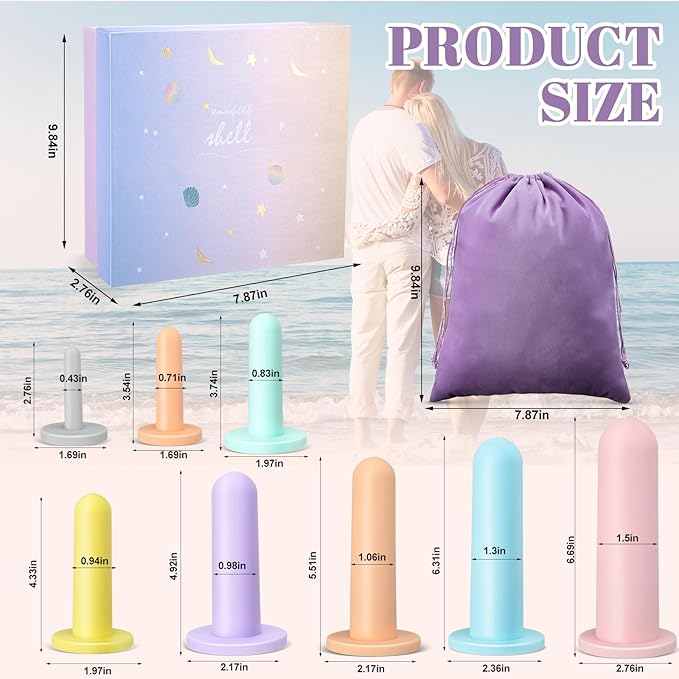 Geiserailie 8 Pcs Silicone Pelvic Floor Strengthening Device Fitness and Kegel Exerciser Set Muscle Trainer Exerciser Stretcher with Bag and Box for Women, 8 Different Sizes(Macaron)