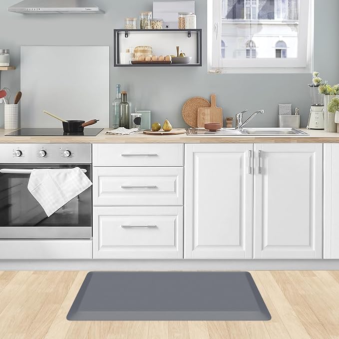KitchenClouds Kitchen Mat Cushioned Anti Fatigue Kitchen Rug Non Slip Standing Mat Comfort Floor Mats for Sink Office (17.3"x 28"-0.8inch, Grey)