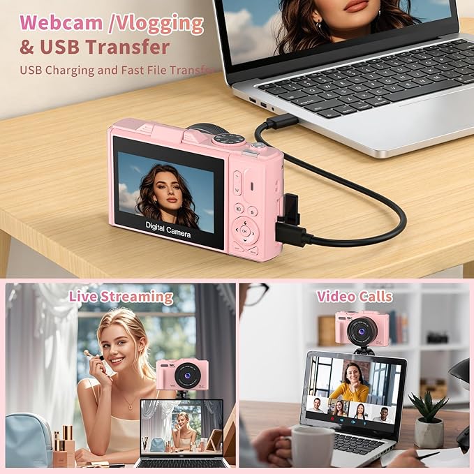 Ourlife Cameras for Photography,5K 75MP Autofocus Vlogging Camera for YouTube with 18X Zoom,3" 180°Flip Screen Selfie Digital Camera Compact Travel Camera for Beginner Teens,2*Battery(32GB Card)