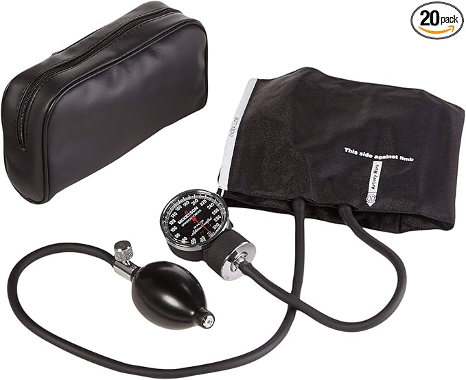 McKesson Aneroid Sphygmomanometer – Manual Blood Pressure Cuff Monitor with Carrying Case, Cuff 23-40 cm, Black, 20 Count