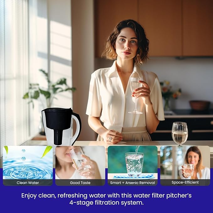 Crystal Quest Water Filter Pitcher - 12-Cup Capacity, Includes 1 Long-Life Filter, BPA Free, Meets NSF Standard 42 - Filters up to 2,000 Gallons – Smart +Fluoride Removal/Black